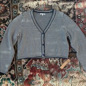 Reformation Cropped Navy and White Striped Cardigan - NWT